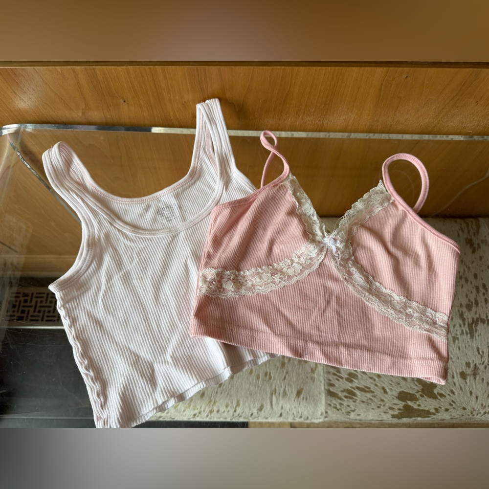 Set of 2 Pink Ribbed Tank Tops Size Small